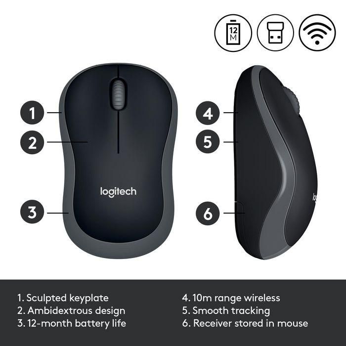 Logitech Wireless Mouse M185, RF Wireless, Alkaline, Grey 8 Logitech Wireless Mouse M185, RF Wireless, Alkaline, Grey 8