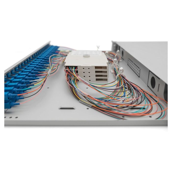 Digitus LWL Caja de empalme de fibra óptica 1HE equipada 24x SC duplex OS2, gris, acero, referencia: Spleißbox 3 Digitus LWL Caja de empalme de fibra óptica 1HE equipada 24x SC duplex OS2, gris, acero, referencia: Spleißbox 3