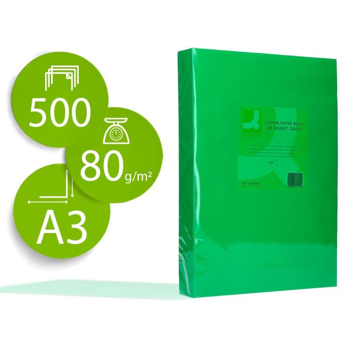 Papel Color Q-Connect Din A3 80 gr Verde Intenso Paquete De 500 Hojas