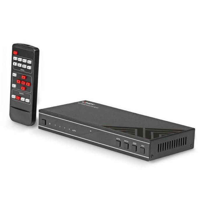 Lindy Switch HDMI Multiview 4x1 4K 60Hz Seamless Ultra HD, Modos Quad-View, PiP, Dual, Control RS-232, Audio/Video Independiente 4
