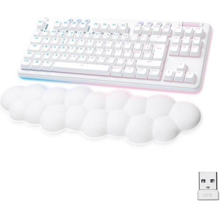 Logitech G - Teclado para juegos - G715 Linear Wireless Mechanical (GX Red) con reposamuñecas - White Mist Logitech G - Teclado para juegos - G715 Linear Wireless Mechanical (GX Red) con reposamuñecas - White Mist
