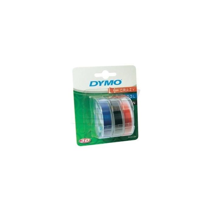Dymo Cinta Tradicional 84775, 9 mm x 3M Negro Azul Rojo, Blister 3 Unidades