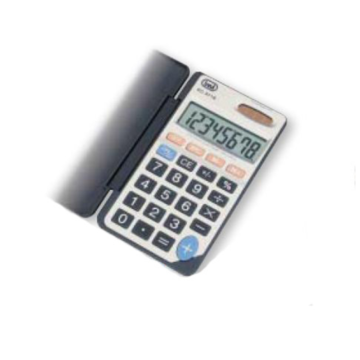 Trevi EC 3718 Calculadora básica de bolsillo Gris, 8 dígitos, Alimentación dual (Batería/Solar), Con cubierta protectora