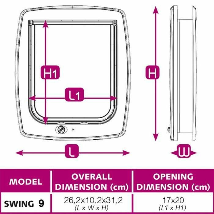 FERPLAST Swing Columpio de Plástico con Solapa 4 Posiciones de Cierre Blanco 26.2x10.2x31.2 cm para Gatos Grandes y Perros Pequeños 1