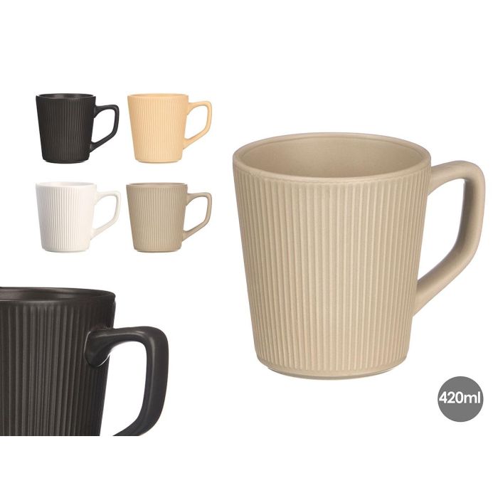 Vessia Taza Desayuno Asa Colores Neutros 420ml Cerámica Apto Lavavajillas Microondas Congelador 13.5x11x10cm (Set de 24)
