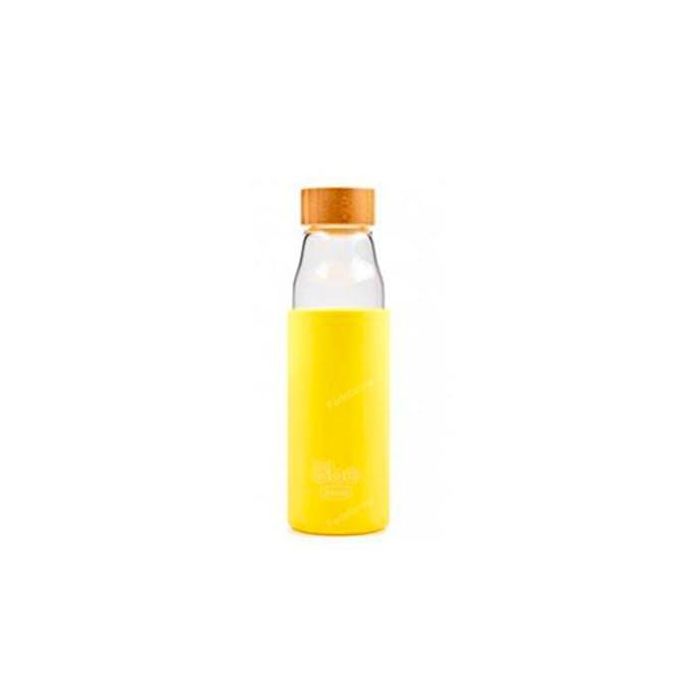 Botella Borosilicato Amarill. Tapon Bambu