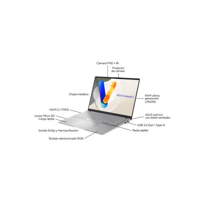 ASUS Vivobook S 14 OLED M5406WA-QD088W Copilot+ PC - Portátil 14" WUXGA OLED (AMD Ryzen AI 9 HX 370, 32GB RAM, 1TB SSD, AMD Radeon 890M, Windows 11) Plata Fría - QWERTY Español ASUS Vivobook S 14 OLED M5406WA-QD088W Copilot+ PC - Portátil 14" WUXGA OLED (AMD Ryzen AI 9 HX 370, 32GB RAM, 1TB SSD, AMD Radeon 890M, Windows 11) Plata Fría - QWERTY Español