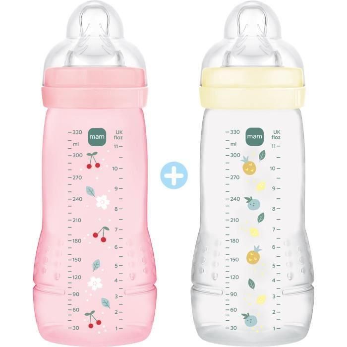 MAM MAM9001616858291 Set de 2 Biberones Easy Active +6 meses 330ml Tetina X-Flow Baya y Perla