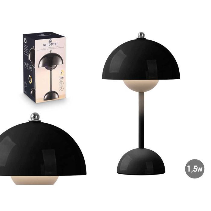 Giftdecor Lámpara Seta Bola Negra 1.5W, Luz LED 3 colores, Batería Recargable, Metal/Acrílico, 18x30x18 cm (4 Unidades)