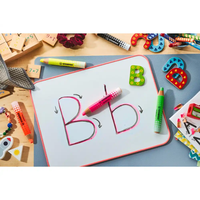 Stabilo Markdry Neon Pizarra Blanca 4 Colores + Sacapuntas 1