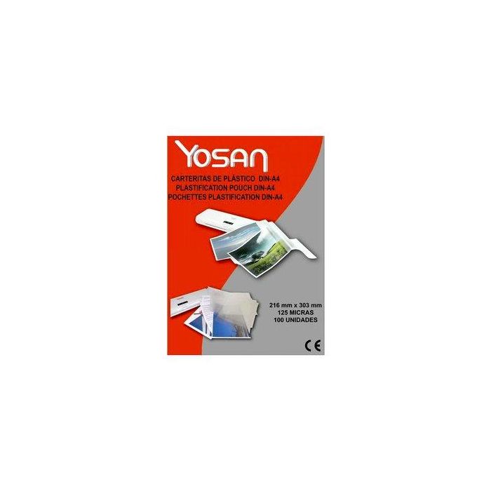 Yosan Fundas de Plastificar 2x125 Micras Brillo A4 Caja 100 Ud Roja