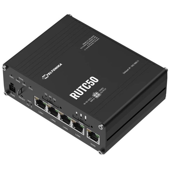Teltonika RUTC50 Router Industrial 5G Wi-Fi 6 Doble Banda Ethernet Gigabit para Conexión WAN y Móvil 1 Teltonika RUTC50 Router Industrial 5G Wi-Fi 6 Doble Banda Ethernet Gigabit para Conexión WAN y Móvil 1