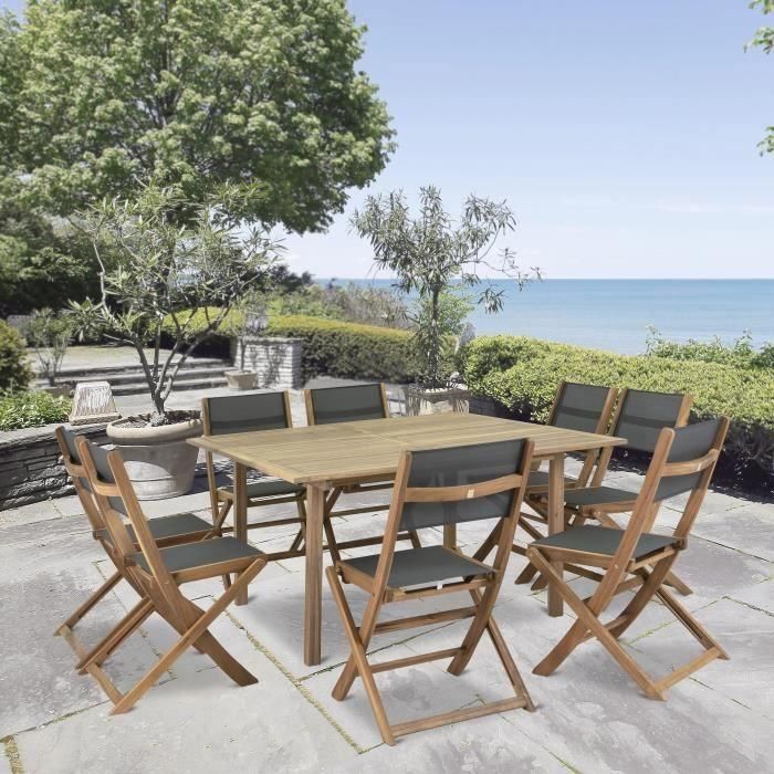 Conjunto de 2 Sillas Plegables de Madera de Acacia FSC y Textilene Gris 5 Conjunto de 2 Sillas Plegables de Madera de Acacia FSC y Textilene Gris 5