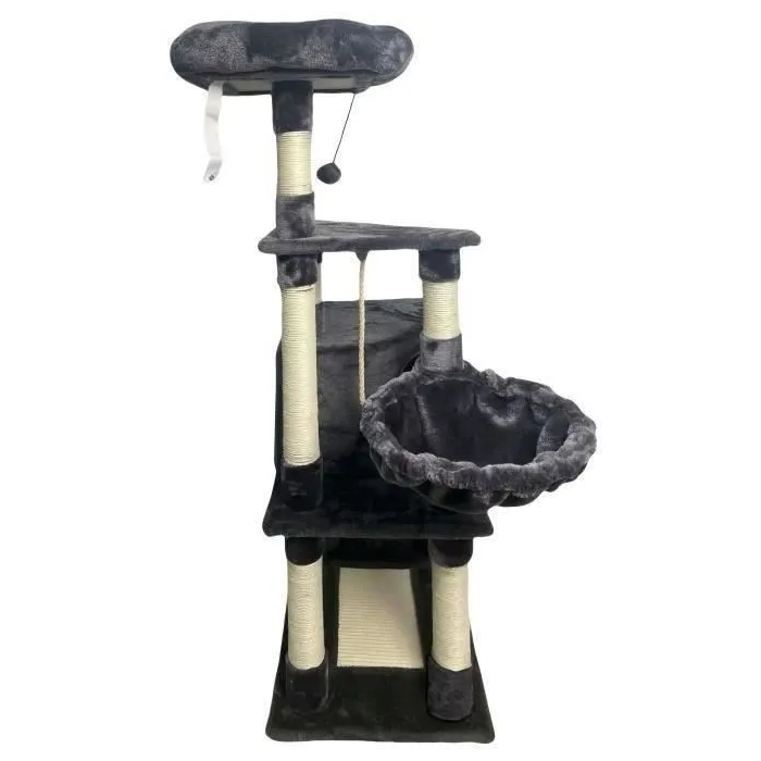 Swifty AL102BIS Árbol para gatos - 55 x 40 x 138 cm - Gris oscuro - 3 plataformas, 1 percha, 1 nicho, postes rascadores 2