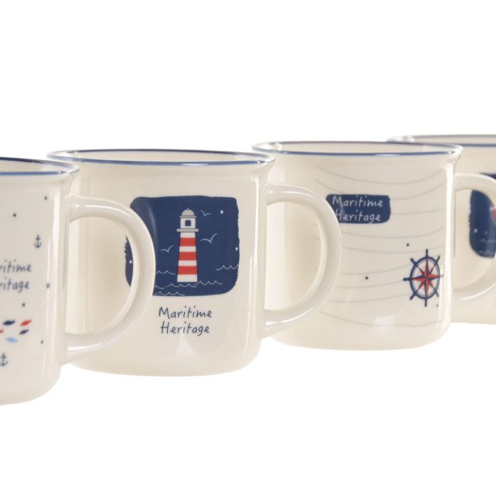 Mug Atlantico DKD Home Decor Blanco Azul Marino 9.5 x 9 x 12.5 cm (12 Unidades) 1