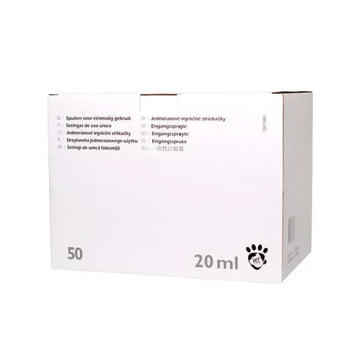 Jeringa Desechale 2 Cuerpos 20 mL 50 Unidades Vetonly