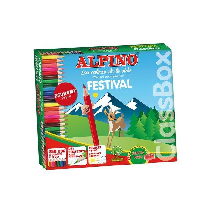 Alpino Lápices de colores Alpino Festival Classbox, 288 unidades, 12 colores surtidos, escritura suave, alta resistencia a la rotura