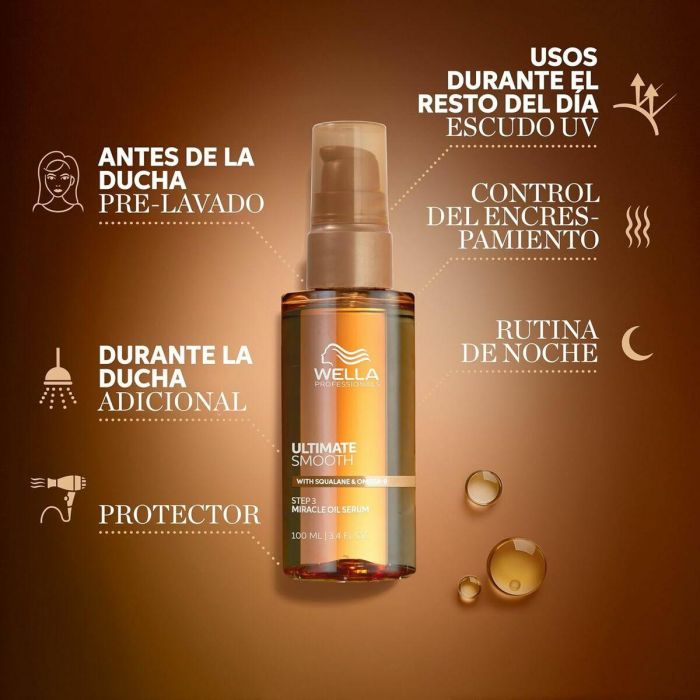 Wella Professionals Ultimate Smooth Miracle Oil Serum 100 ml - Control del encrespamiento, protección UV y calor, suavidad y brillo 10