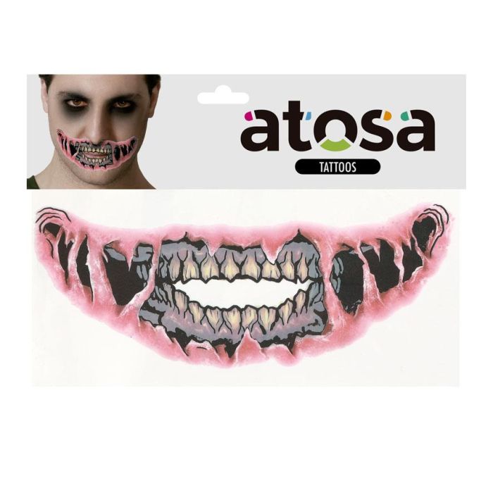 Tatuaje Facial de Boca Desgarrada con Dientes Podridos – Efecto Mandíbula Expuesta para Zombie y Halloween 1