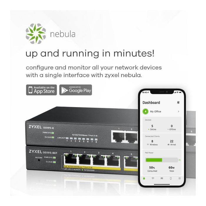 Zyxel GS1915-8 Switch Gestionado 8 Puertos Gigabit Ethernet Smart Hybrid Mode Cloud Fanless 5