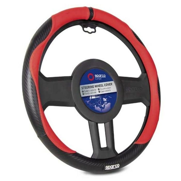 Sparco SPCS128RS Funda Volante Universal Rojo PVC y Caucho Elástico Duradero para Volantes de 37-38 cm. Agarre Cómodo, Antidesvanecimiento