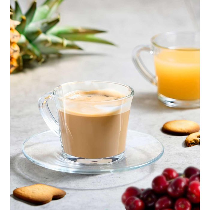 Pasabahce Set 6 Tazas de Cafe con Plato Basic 190ml Vidrio Transparente 14x7x14cm (Set de 2) 1