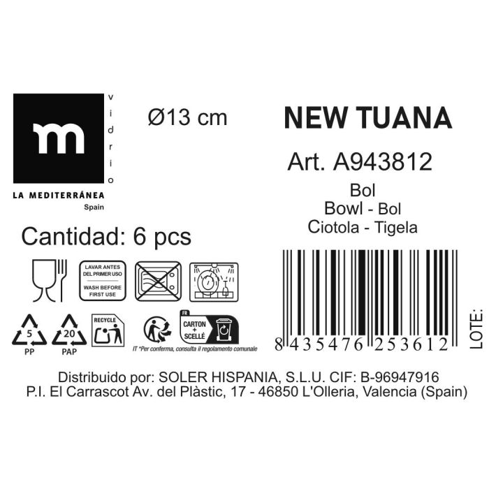 Bol 13 cm/375 ml New Tuana - La Mediterranea (24 Unidades) 1 Bol 13 cm/375 ml New Tuana - La Mediterranea (24 Unidades) 1