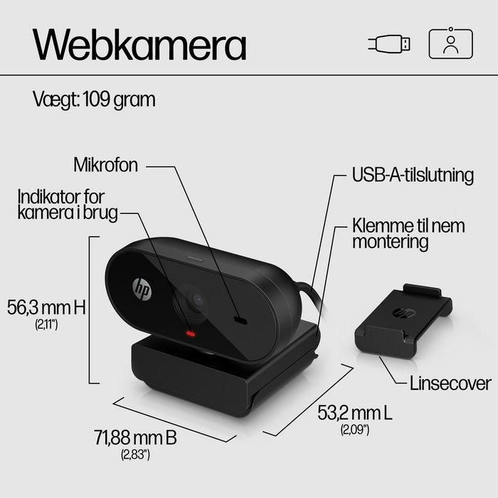 HP 53X26AA Webcam 320 Full HD 1080p con Micrófono Integrado, Gran Angular 66º, Cubierta de Privacidad, Rotación 360º, Works With Chromebook 27
