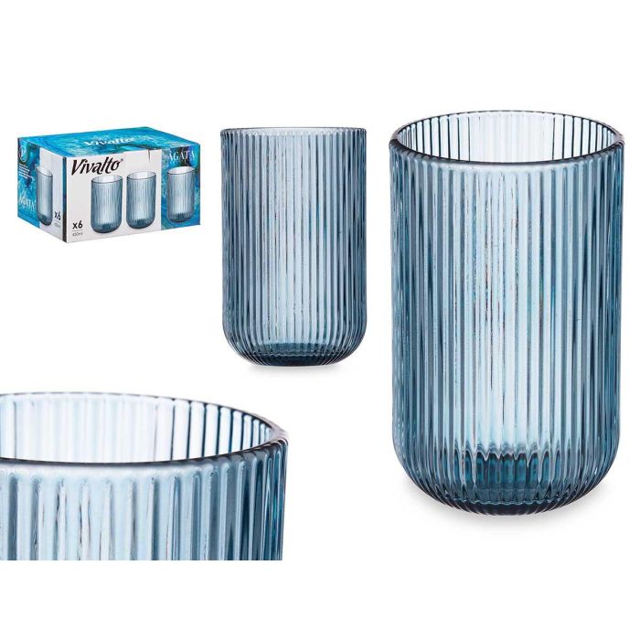 Vaso Alto Azul Oscuro Rayas 430 ml - Vivalto - Vidrio - 7.9x12.8x7.9 cm (24 Unidades) Vaso Alto Azul Oscuro Rayas 430 ml - Vivalto - Vidrio - 7.9x12.8x7.9 cm (24 Unidades)