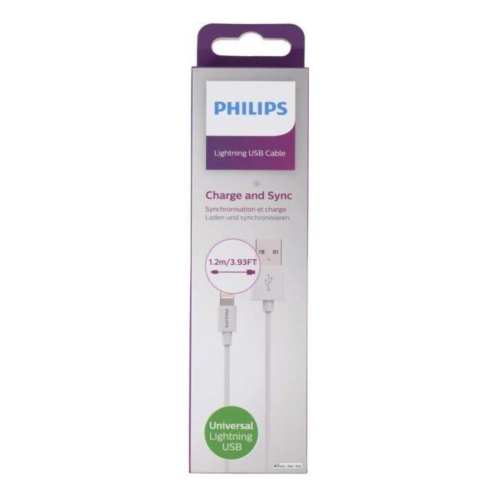 Philips Cable Lightning a USB 1.2m para iPhone, iPad - Compatible con dispositivos Apple