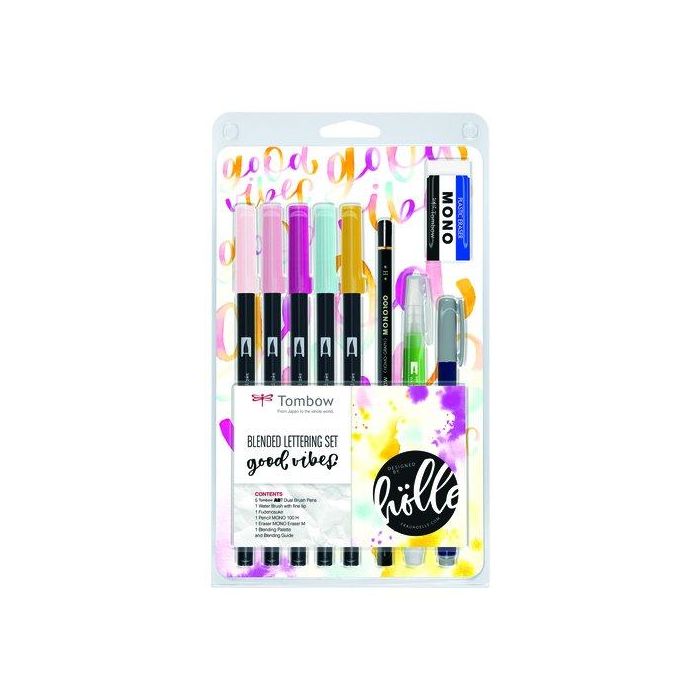 Set Lettering Tombow Good Vives 5 Rot. Abt Dual Brush + 1 Pincel Water Brush + 1 Lapiz Grafito + 1 Rot. Caligrafia Duro Y Blando + 1 Goma + Paleta De Mezclas Y Manual Instrucciones B/10