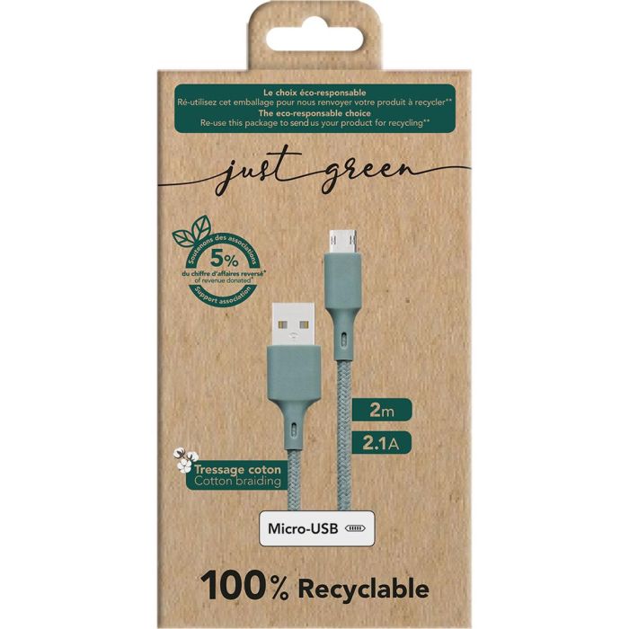 Cable USB BigBen Connected JGCBLCOTMIC2MNG Verde 2 m (1 unidad) 1