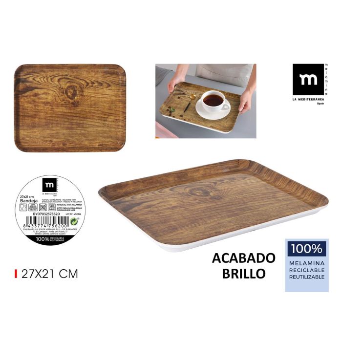 Bandeja de Melamina Wood 27x21 cm Brillo - La Mediterranea (18 Unidades) Bandeja de Melamina Wood 27x21 cm Brillo - La Mediterranea (18 Unidades)