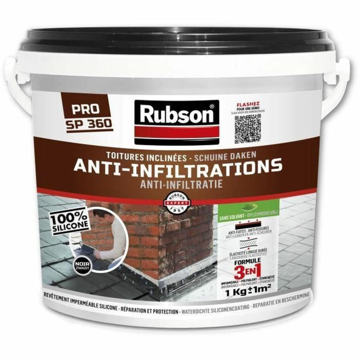 Rubson Revestimiento Impermeabilizante Techos Anti-infiltración Silicona Negro 1kg - Antifugas, Alta Elasticidad, Resiste UV y Temperaturas Extremas