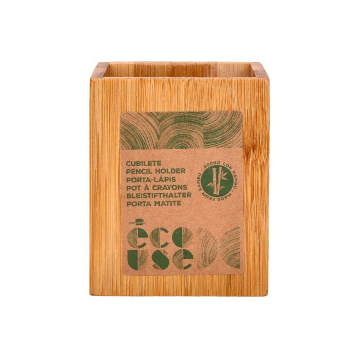 Cubilete Portalapices Liderpapel Bambu 100% Natural Ecouse Cuadrado 80x80x100 mm 1