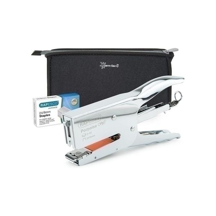 Grapadora Tenaza Rapesco Porpoise One (45H) (Incluye 1000 Grapas 24/8Mm) Cromada Con Bolsa