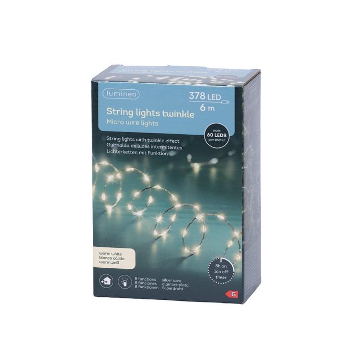 Guirnalda micro led parpadeante 378 leds luz cálida cable alambre plateado exterior 6 m 2 Guirnalda micro led parpadeante 378 leds luz cálida cable alambre plateado exterior 6 m 2