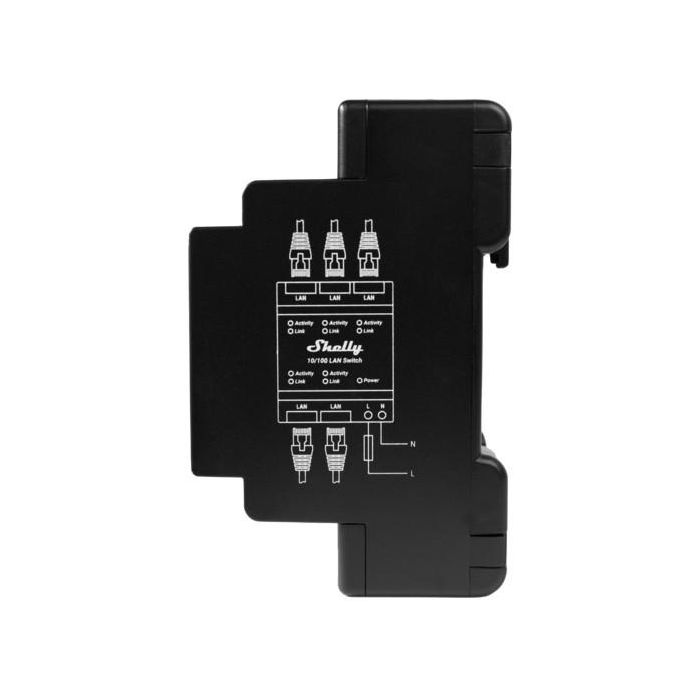Shelly Relais Switch 5 Ports 10/100 Mbit Interruptor Inteligente Negro Carril DIN 1 Shelly Relais Switch 5 Ports 10/100 Mbit Interruptor Inteligente Negro Carril DIN 1