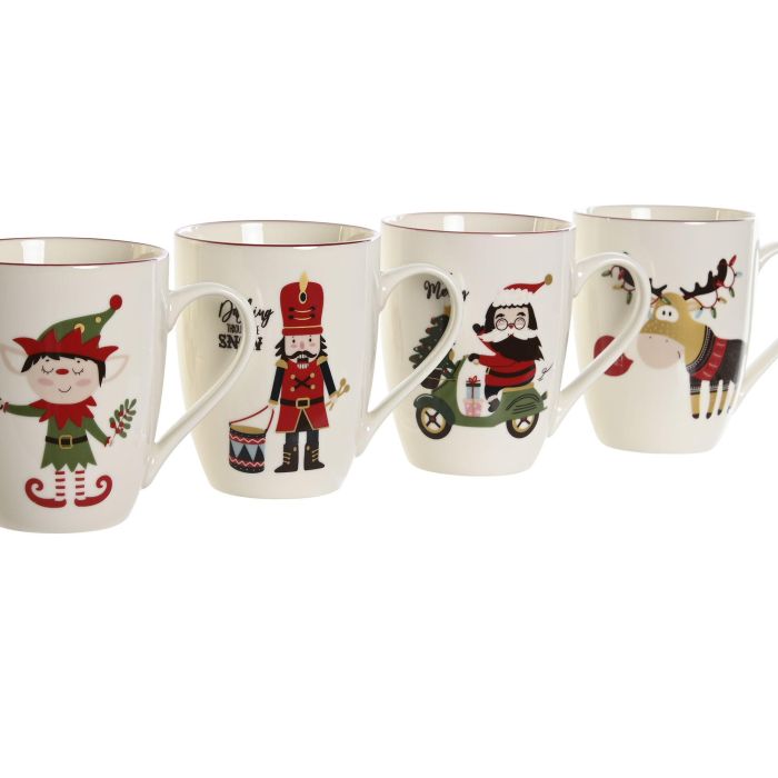 Mug Navidad Fantasia DKD Home Decor Rojo Verde 8 x 10.5 x 12 cm (12 Unidades) 1