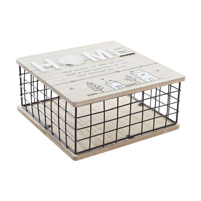 Caja Decorativa DKD Home Decor Negro Natural Metal Madera MDF