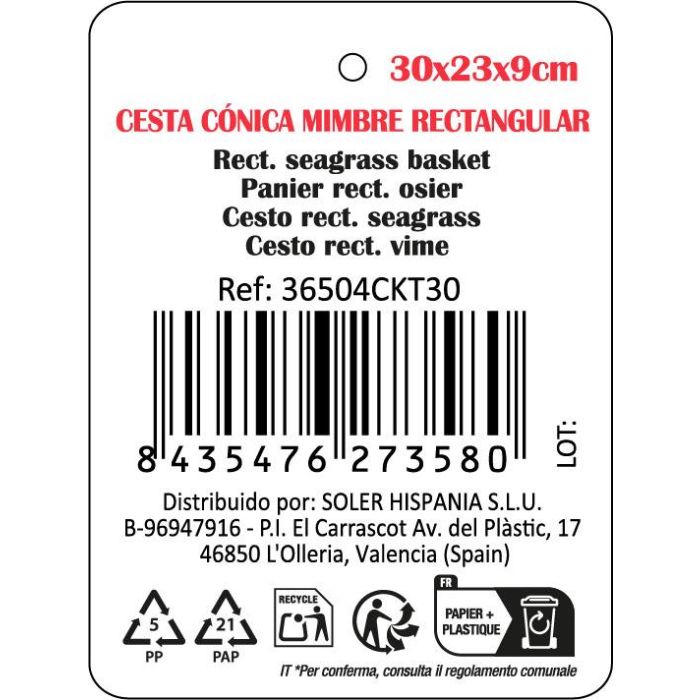 Cesta Cónica de Mimbre Rectangular 30x23x9 cm Korne - Privilege (12 Unidades) 2 Cesta Cónica de Mimbre Rectangular 30x23x9 cm Korne - Privilege (12 Unidades) 2