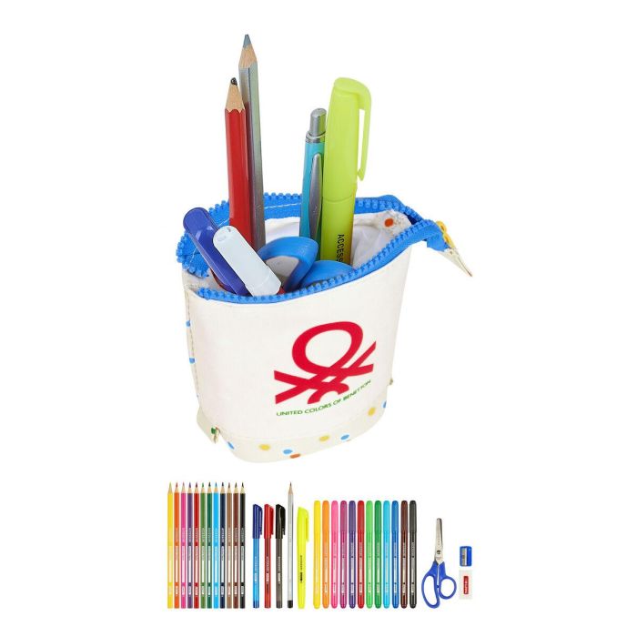 Estuche Escolar con Accesorios Benetton Topitos Blanco (8 x 19 x 6 cm) (32 Piezas) Estuche Escolar con Accesorios Benetton Topitos Blanco (8 x 19 x 6 cm) (32 Piezas)