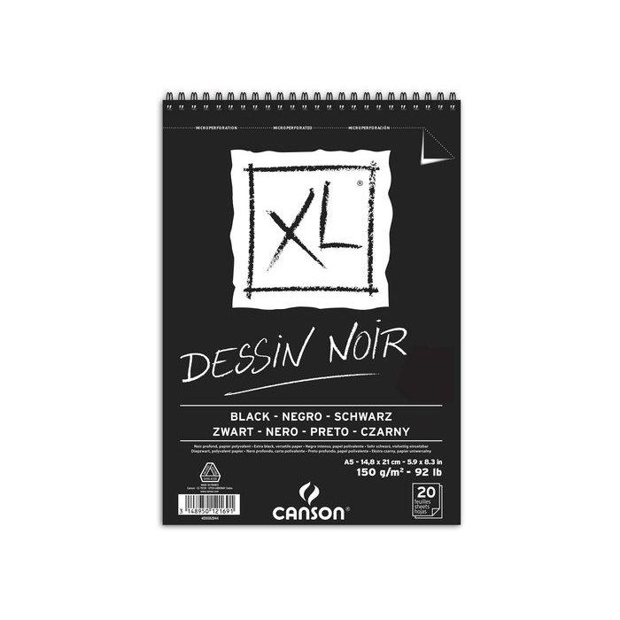 Bloc De Dibujo Canson Xl Black Drawing Con Espiral Doble Grano Fino Y Grueso A5 150G 20H