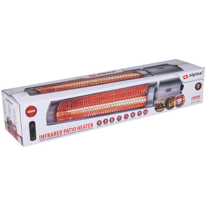 Estufa de cuarzo de pared para exteriores con control remoto, 2000 W 67,5 x 10,5 x 7,5 cm 1