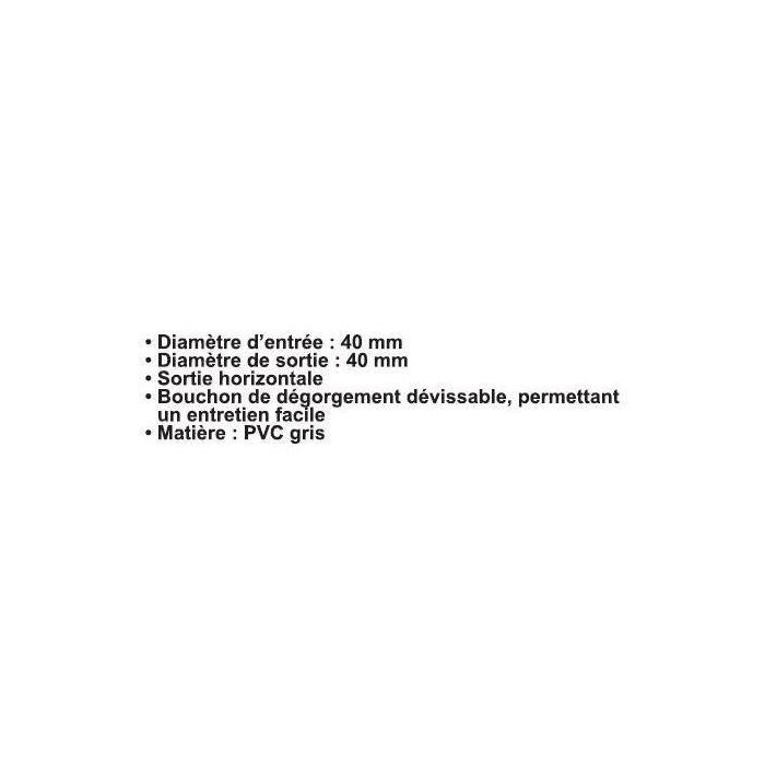 Sifón - ROUSEAU - Salida horizontal - Ø40 mm - PVC gris - Rosca 47,5 mm 2