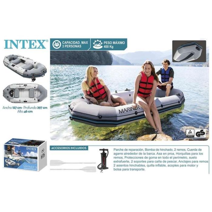 Intex Barco Mariner 3 Personas con 2 Remos de Aluminio y Bomba - 297x127x46cm 1