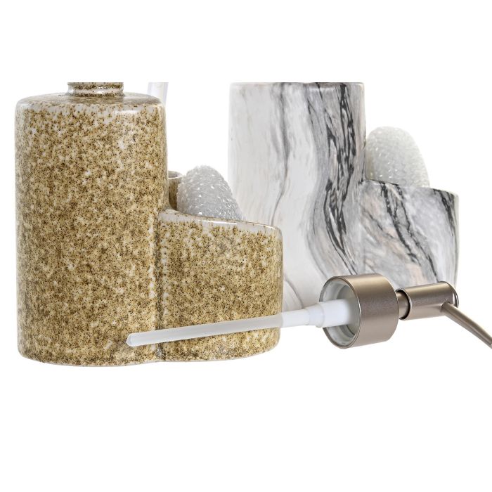 DKD Home Decor Dosificador Gres Abs Pp Gris Blanco 12.5 x 9.5 x 18.5 cm (4 Unidades) 400 ml 1