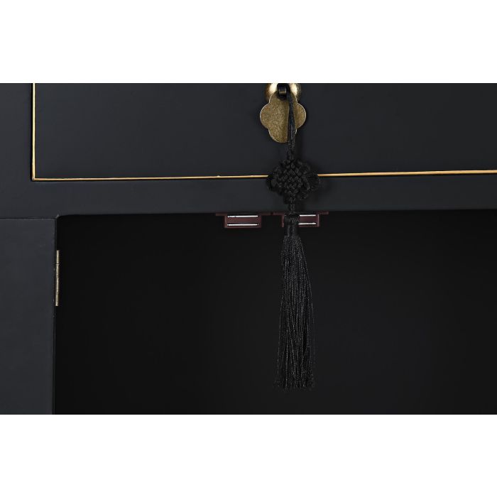 DKD Home Decor Mesita de Noche Oriental Masako, con 1 Cajón y 2 Puertas, de Abeto y MDF, Negro Blanco Dorado, 36x66x45 cm 6