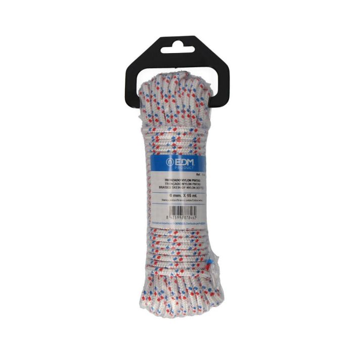 Edm Cuerda trenzada blanca con pintas nylon, 6 mm x 15 m, tricolor 1 Edm Cuerda trenzada blanca con pintas nylon, 6 mm x 15 m, tricolor 1