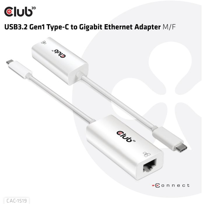 Club3D Adapter USB 3.2 Typ C > RJ45 Gigabit LAN St/Bu 6 Club3D Adapter USB 3.2 Typ C > RJ45 Gigabit LAN St/Bu 6